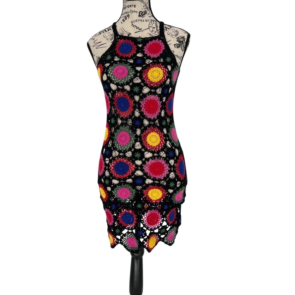 H&M x Coachella Crochet Mini Dress Y2K Festival Boho Indie Multicolor Size 4‎